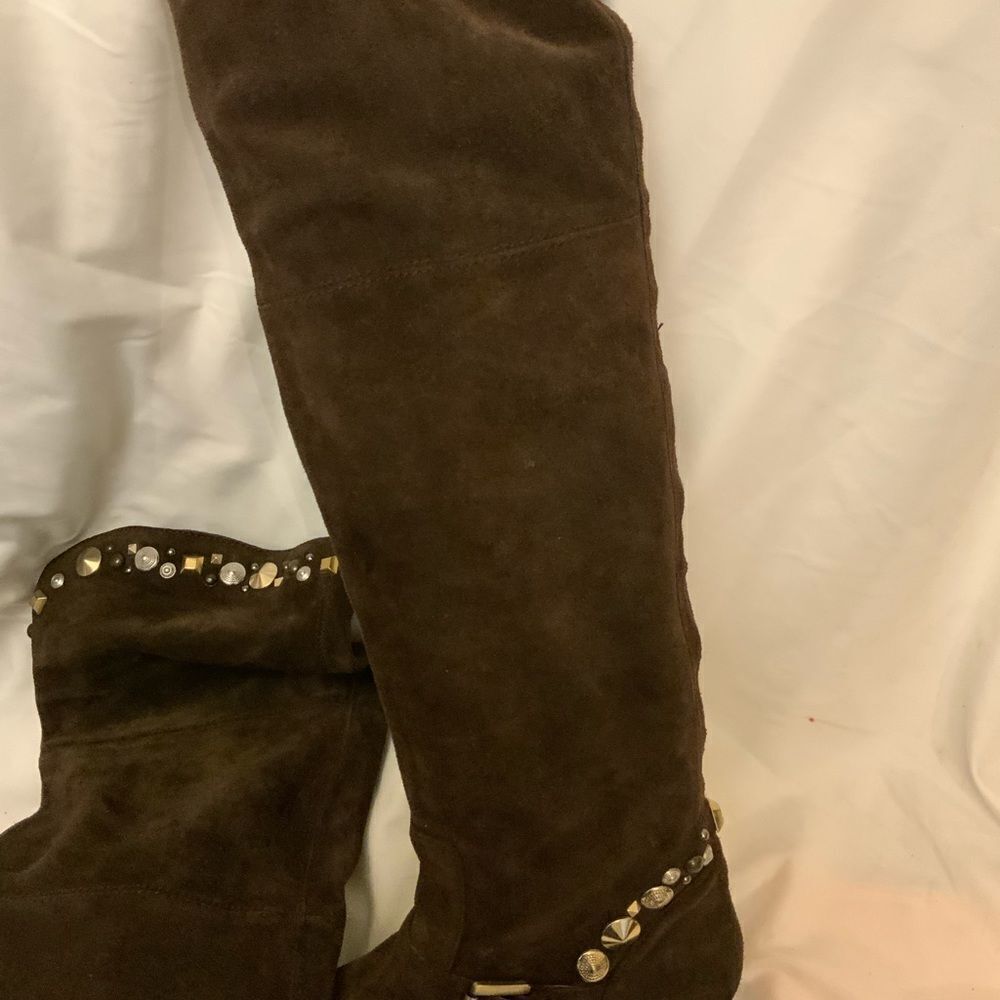 Apepazza Gemma suede Brown Over The Knee Leather Studded Boots Size 7.5
